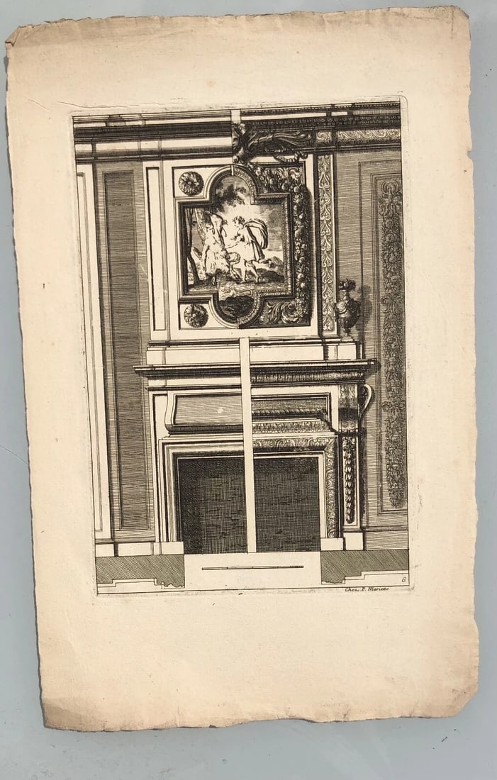 Antique Original Etching Jean MAROT Mariette, Fireplace, Architecture x7 - 8