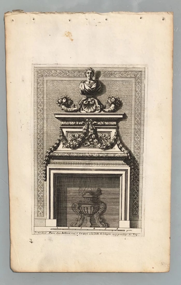 Antique Original Etching Jean LEPAUTRE (1618-1682) Fireplace, Architecture x7 - 4
