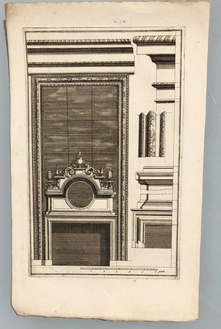Antique Original Etching Jean LEPAUTRE (1618-1682) Fireplace, Architecture x7 - 5