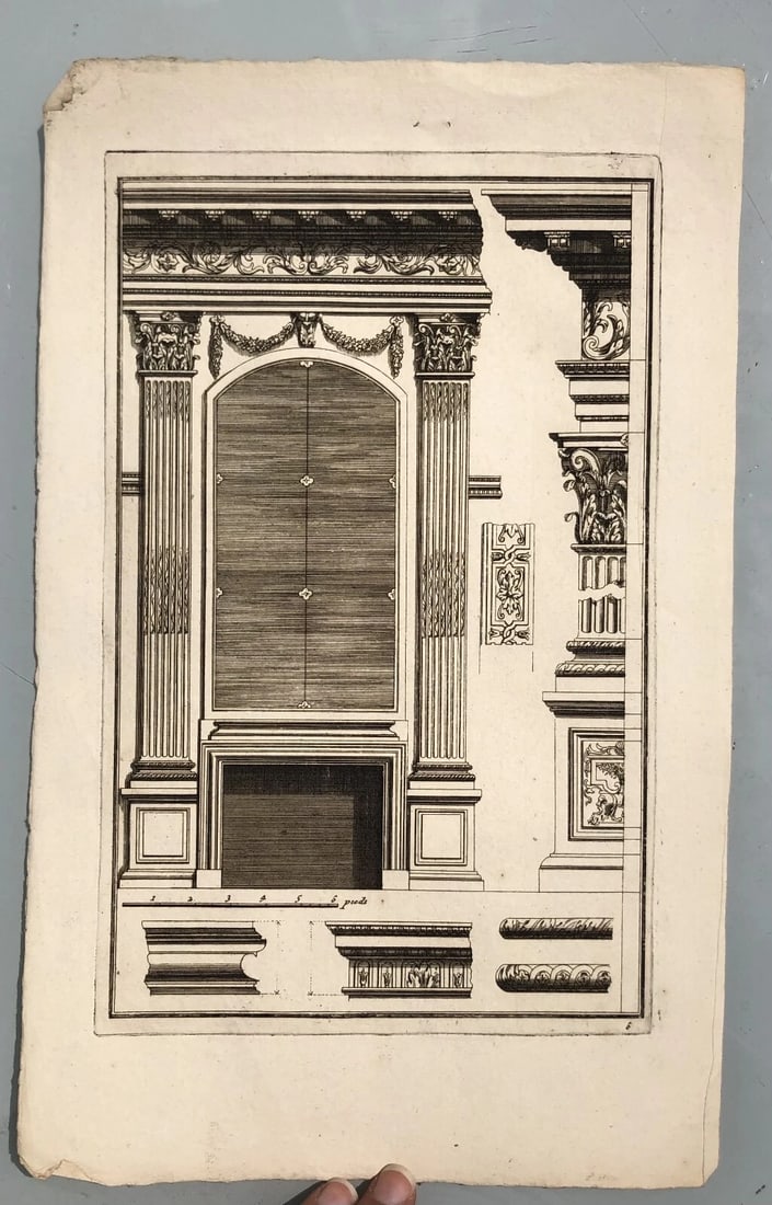Antique Original Etching Jean LEPAUTRE (1618-1682) Fireplace, Architecture x7 - 6