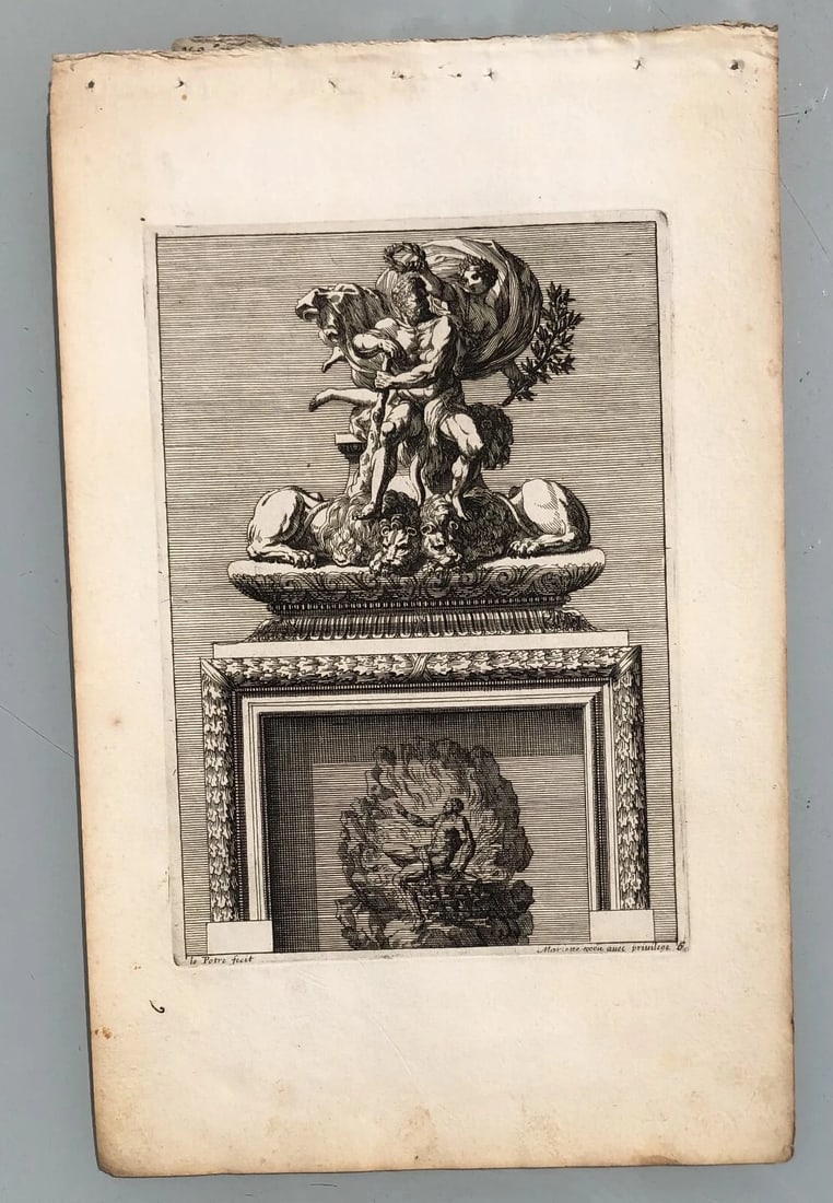 Antique Original Etching Jean LEPAUTRE (1618-1682) Fireplace, Architecture x7 - 8
