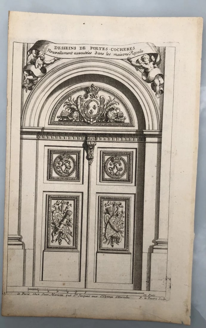 Antique Original Etching Jean LEPAUTRE (1618-1682) Doors, Architecture x5 - 5