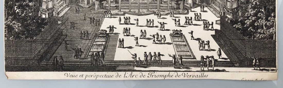 Antique Original Etching Arc de Triomphe, Versailles, Garden, Architecture - 7