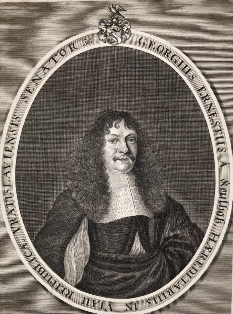 Man Portrait, Georgius Ernestus, Georg Schultz Antique Etching Original: Title: Man Portrait, Georgius Ernestus, Georg Schultz Antique Etching Original Description: Engraving on paper 29.5 x 19 cm stains, folds Reserve: $50.00 Shipping: Domestic: Flat-rate of $22.00 to