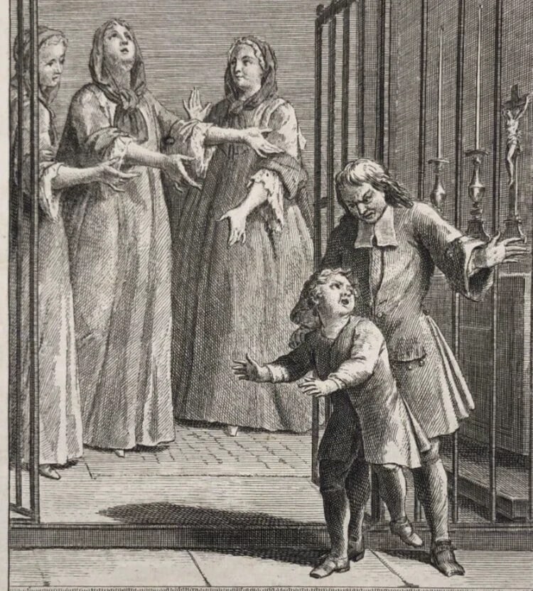 Michel Collée La Dame Stapart Louis-Basile de Montgeron Antique Etching: Title: Michel Collée La Dame Stapart Louis-Basile de Montgeron Antique Etching Description: Engraving on paper 26.5 x 20.5 cm stains, folds Reserve: $50.00 Shipping: Domestic: Flat-rate of $
