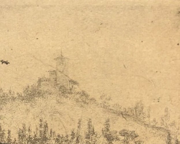 19th century Landscape, Mountain, Trees, Rocks Antique Etching Original - 4