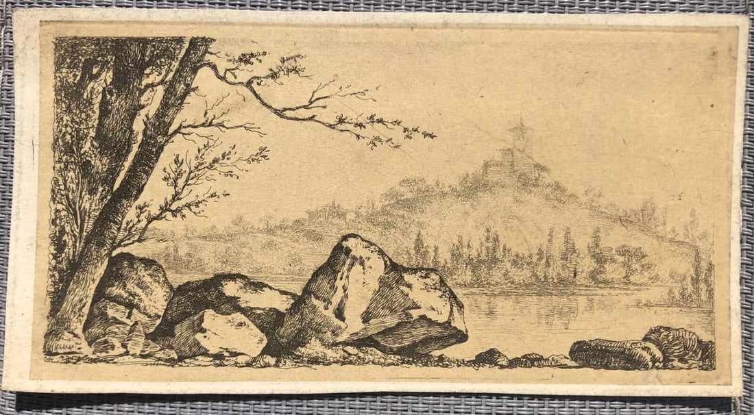 19th century Landscape, Mountain, Trees, Rocks Antique Etching Original - 8