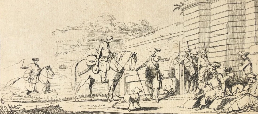 Philibert Benoît DELARUE, Military Scene, People, Horse Antique Etching Original: Title: Philibert Benoît DELARUE, Military Scene, People, Horse Antique Etching Original Description: Engraving on paper 8 x 16.5 cm Reserve: $50.00 Shipping: Domestic: Flat-rate of $22.00 to