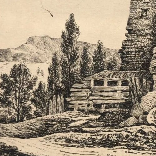 Landscape, People, Children, House, Forest, Trees Antique Original Engraving - 5