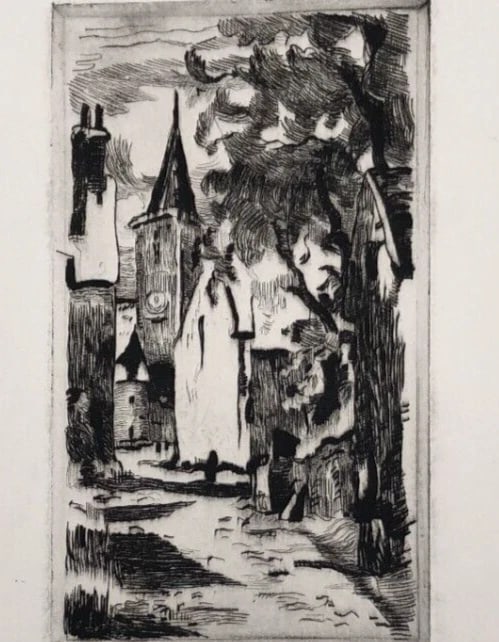 Marthe LE TESSIER 1901-1985 Landscape Cityview House - Antique Etching Original (1 of 8)