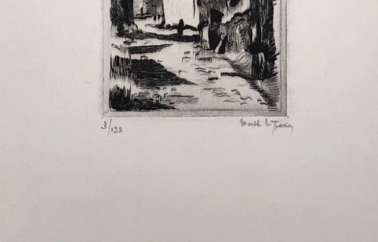 Marthe LE TESSIER 1901-1985 Landscape Cityview House - Antique Etching Original - 3