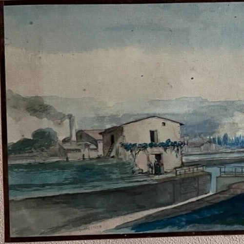 Antique Original Drawing Jakob ZELGER (1812-1885) Landscape, House, People, Tree - 3