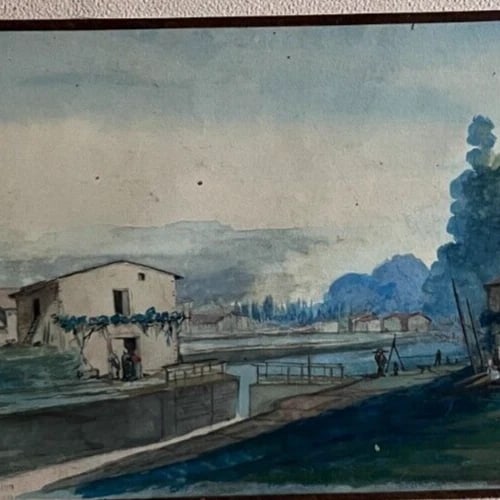 Antique Original Drawing Jakob ZELGER (1812-1885) Landscape, House, People, Tree - 4