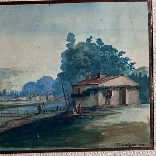 Antique Original Drawing Jakob ZELGER (1812-1885) Landscape, House, People, Tree - 5