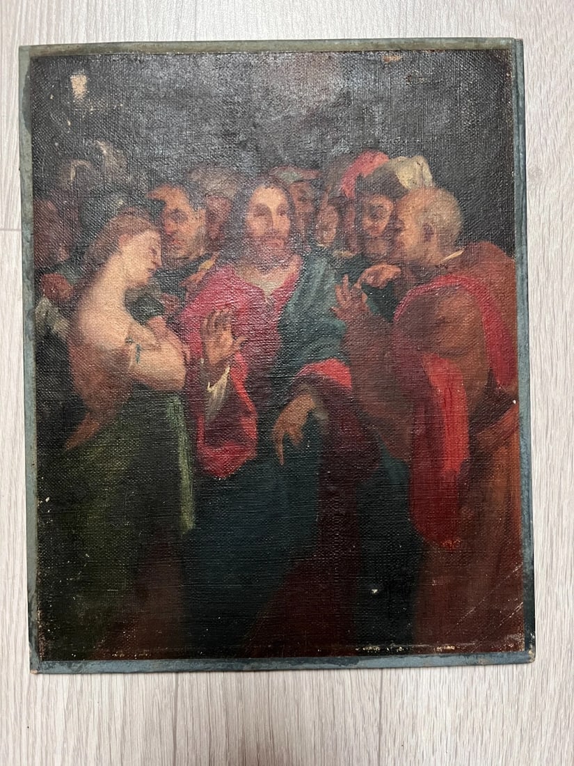 19th century Religious Christ, Apostles - Antique Painting Original - 2