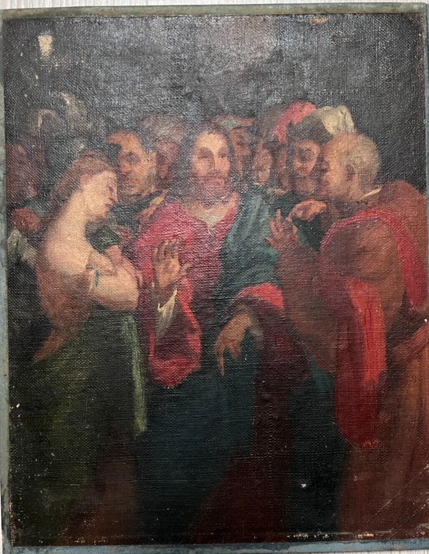 19th century Religious Christ, Apostles - Antique Painting Original - 6