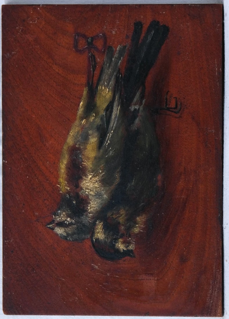 19th century Birds Still Life - Painting Antique Original - 7