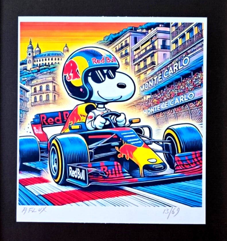 AIDAN FLUX Hand Signed Authentic Print Framed SNOOPY RED BULL COA - 3