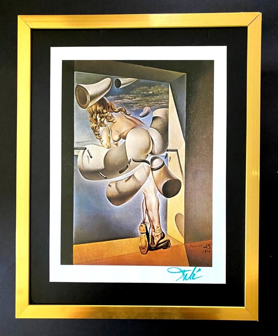 Salvador Dali 1970 Vintage Signed Print Framed Surrealist Collecting Art: Up for Auction this Beautiful and Scarce Vintage 1970 Offset Lithograph after SALVADOR DALI Facsimile Signed Art Print is about 8 X 10 in. This piece is mounted on a 11 x 14 in. black acid free black 