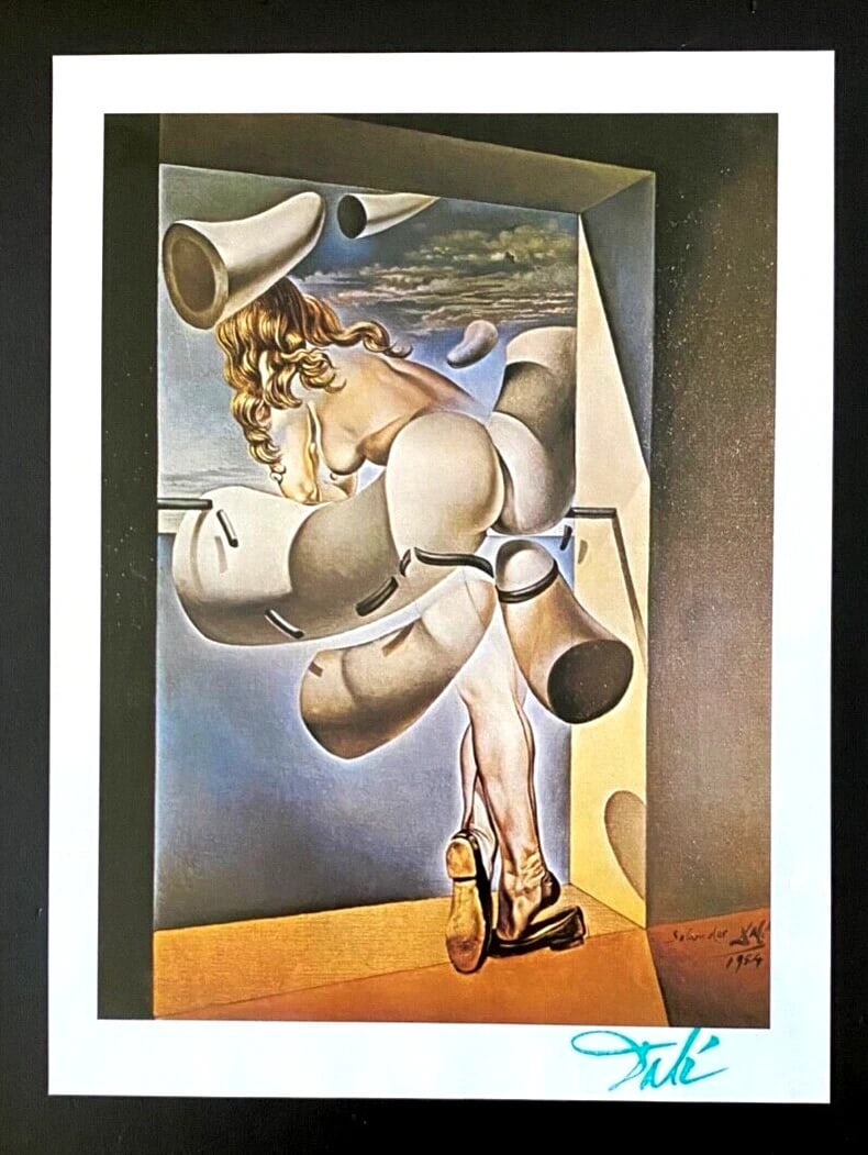 Salvador Dali 1970 Vintage Signed Print Framed Surrealist Collecting Art - 2