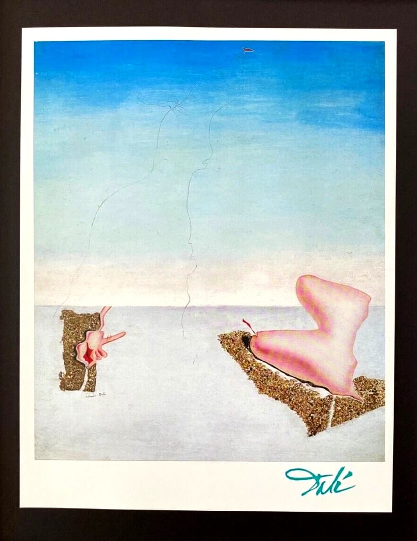 Salvador Dali 1970 Vintage Signed Print Framed Surrealist Collecting Art - 2