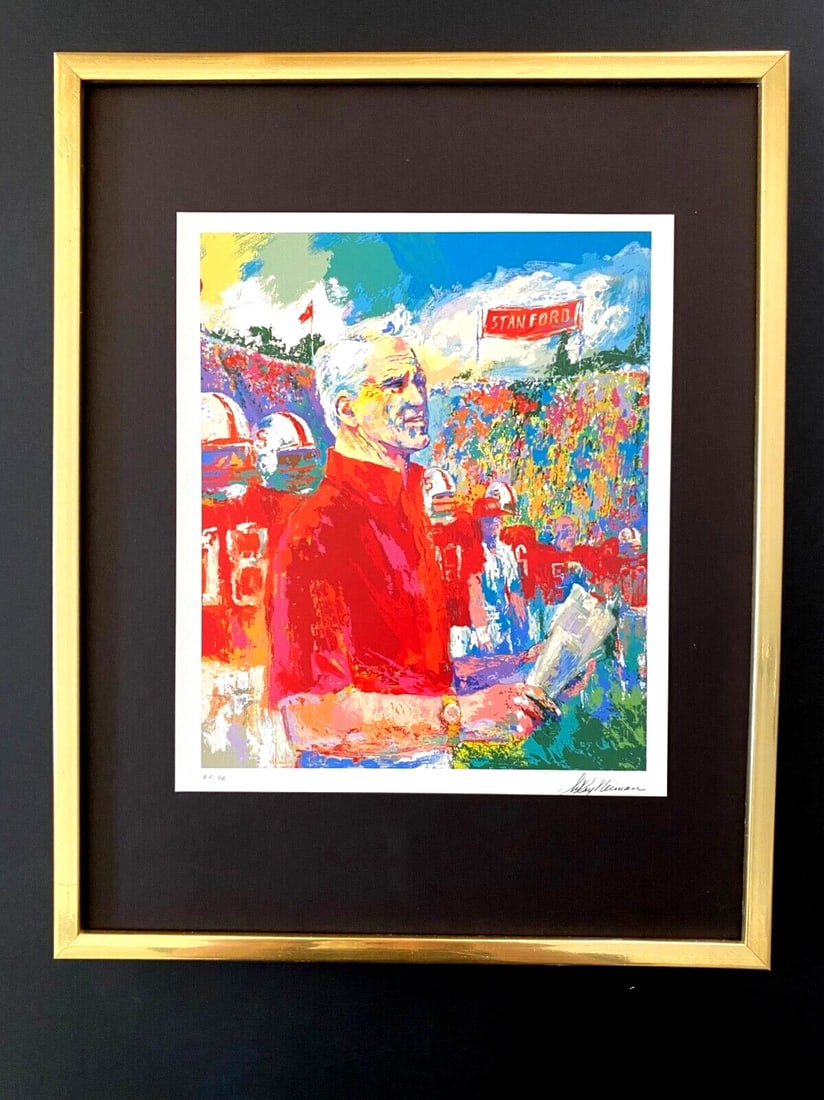 LeRoy Neiman " BILL WALSH STANFORD " Signed Pop Art Mounted Framed in New 11x14: Beautiful and Scarce Original 1991 Print After Leroy Neiman " BILL WALSH " Signed on the Plate This piece is mounted on a 11 x 14 in. black acid free premium black board. Framed covers an area of