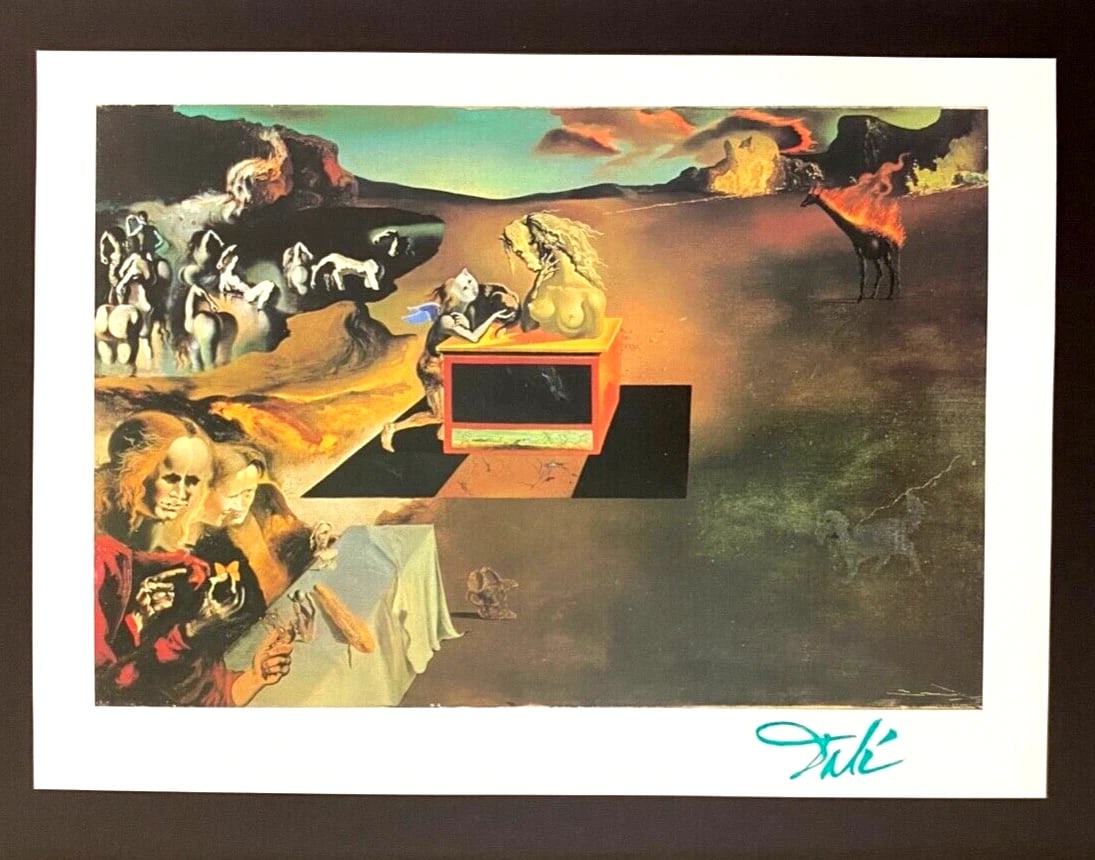 Salvador Dali 1970 Vintage Signed Print Framed Surrealist Collecting Art - 2