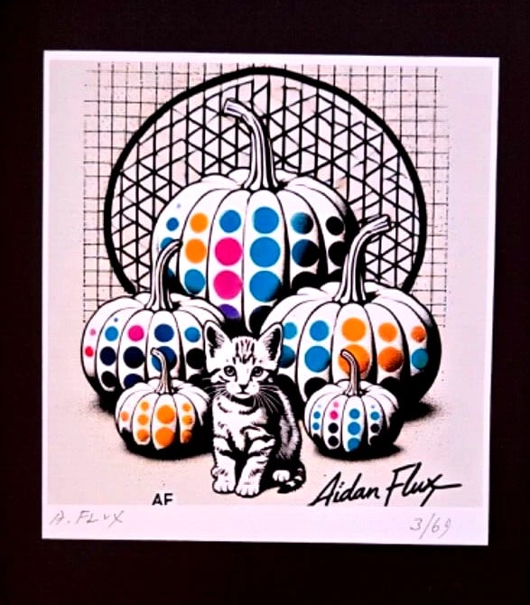 AIDAN FLUX | Hand Signed Authentic Ltd ED of 69 Print Framed Pumpkin Cat COA - 3