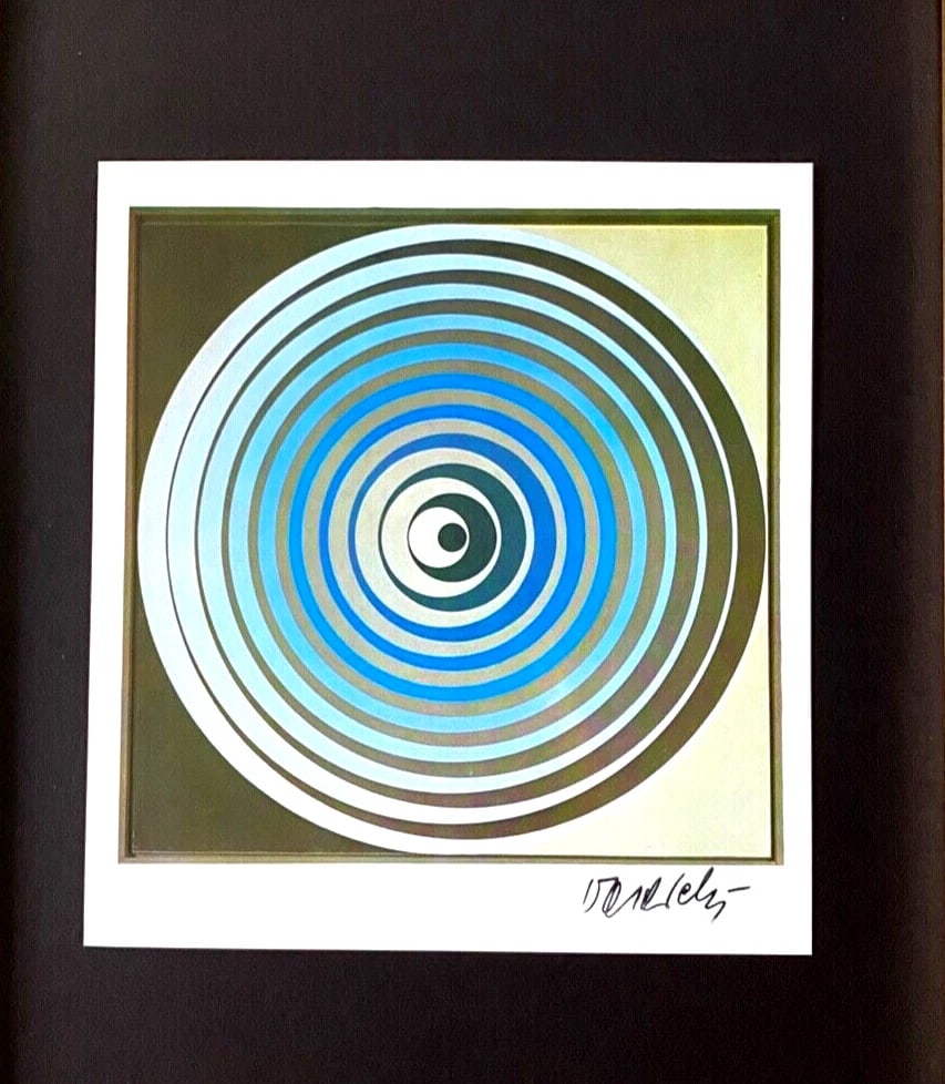 VICTOR VASARELY PRINT FROM 1970 + SIGNED GEOMETRIC ABSTRACT +NEW FRAME 14x11in. - 2