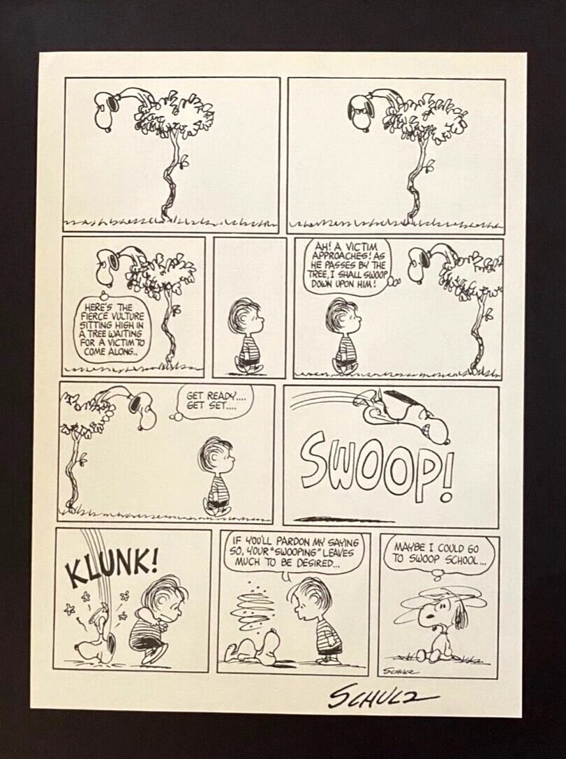 Charles Schulz + Signed Vintage 1968 Peanuts Snoopy Cartoon + New Silver Frame - 2