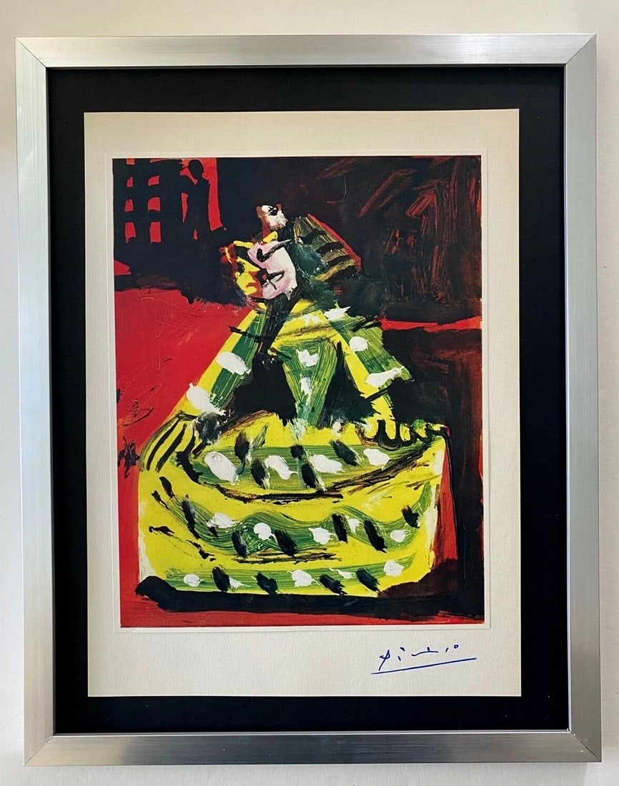 PABLO PICASSO+ ORIGINAL 1969 SIGNED HAND TIPPED COLOR PLATE MAIDS OF HONOR: Beautiful and Scarce Original 1969 Hand Tipped Color Plate After PABLO PICASSO " The Maids of Honor " FACSIMILE SIGNATURE IN BLUE INK Art Print is about 12 X 9 1/2 in. PABLO PICASSO 1969 COLOR PLATE H