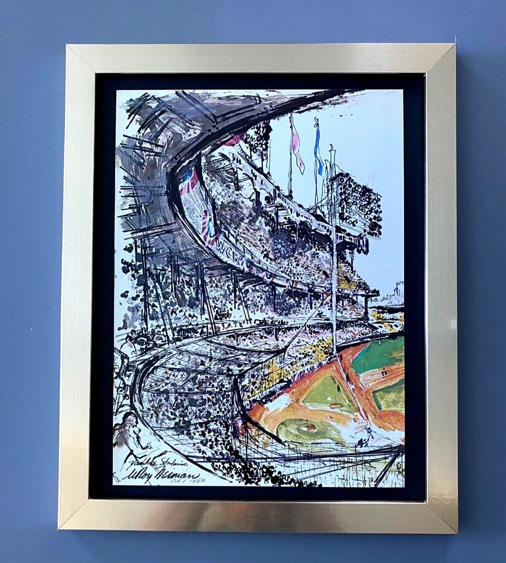 LeRoy Neiman " YANKEES " 1974 Signed Pop Art Mounted and Framed New 11x14 LS: Beautiful and Scarce Original 1974 Print Leroy Neiman " YANKEE STADIUM " Signed on the Plate This piece is mounted on a 11 x 14 in. black acid free premium black board. Framed covers an area of