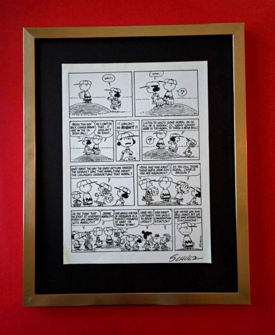 Charles Schulz + Signed Vintage 1968 Peanuts Snoopy Cartoon + New Frame: Up for Sale this Beautiful Vintage 1968 Offset Lithograph after CHARLES M. SCHULTZ " Peanuts Cartoon " Facsimile Signed in ink Art Print is about 11.2 x 8.4in This art print is mounted on a 14 x 11