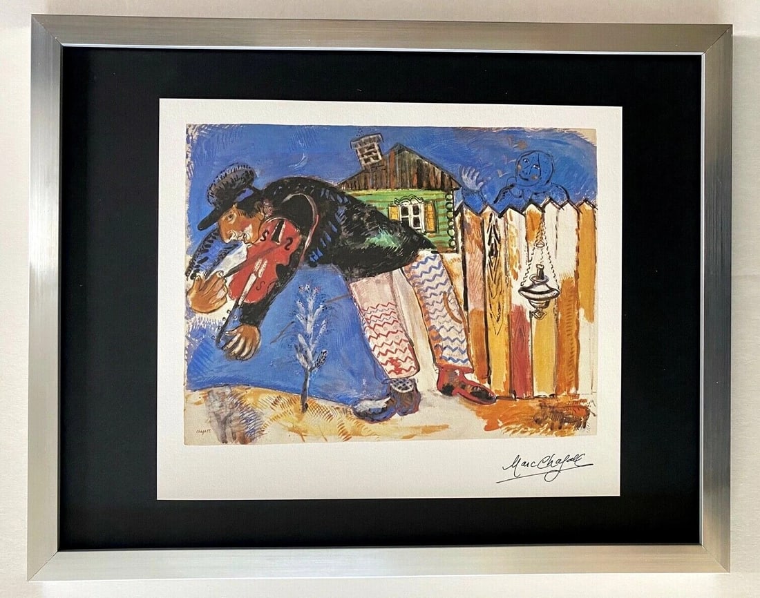 MARC CHAGALL | ORIGINAL VINTAGE 1975 PRINT | SIGNED | FRAMED!: Beautiful and Scarce Original 1975 Print After Marc Chagall Facsimile Signature in Ink Published by Verlag Schauberg in Koln, West Germany Art Print is about 8 1/2 X 10 in. This piece is mounted on a