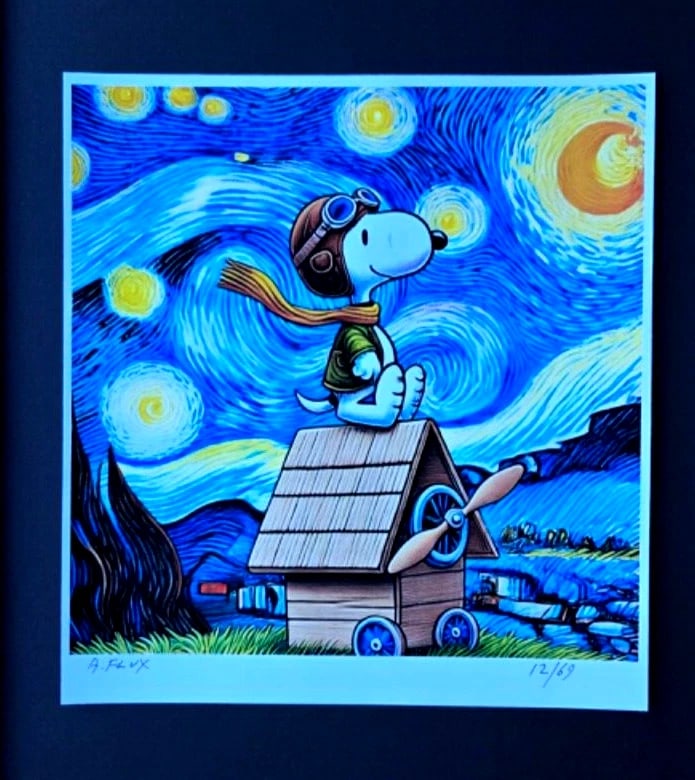 AIDAN FLUX | Hand Signed Authentic Print Framed SNOOPY IS THE PILOT COA - 3