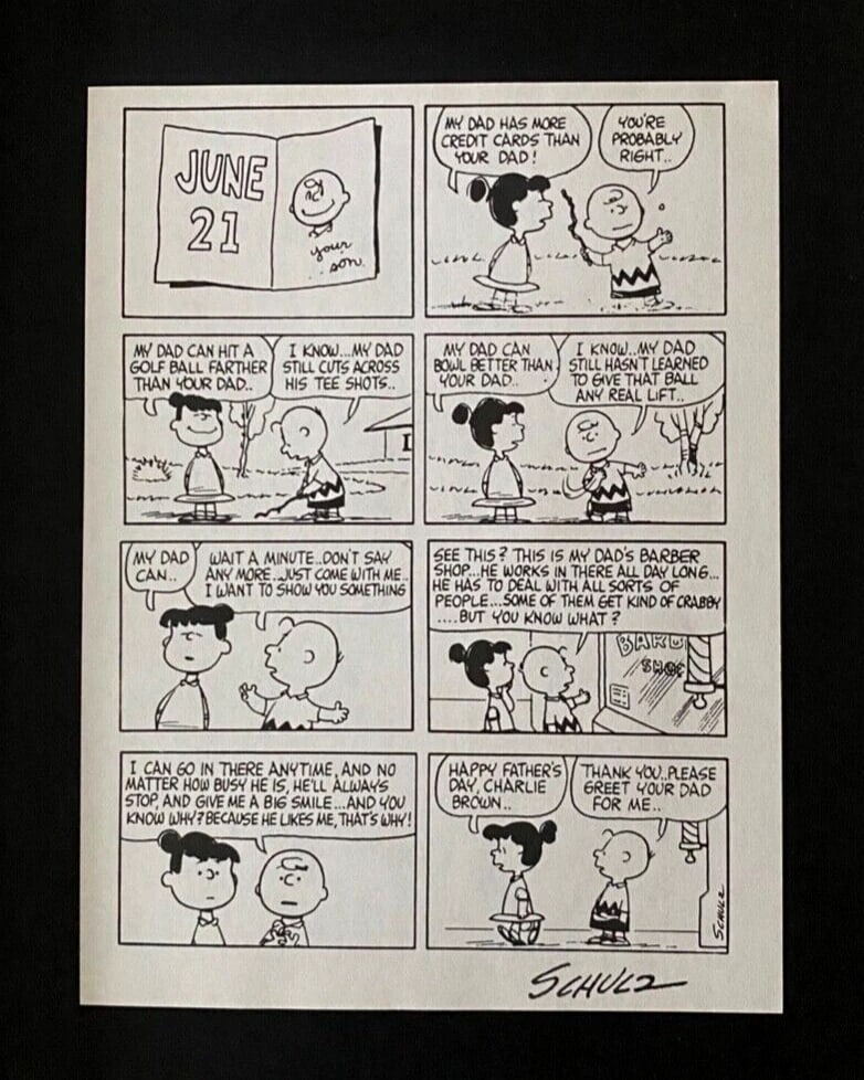 Charles Schulz + Signed Vintage 1968 Peanuts Cartoon New Gold Frame 16x12in - 2
