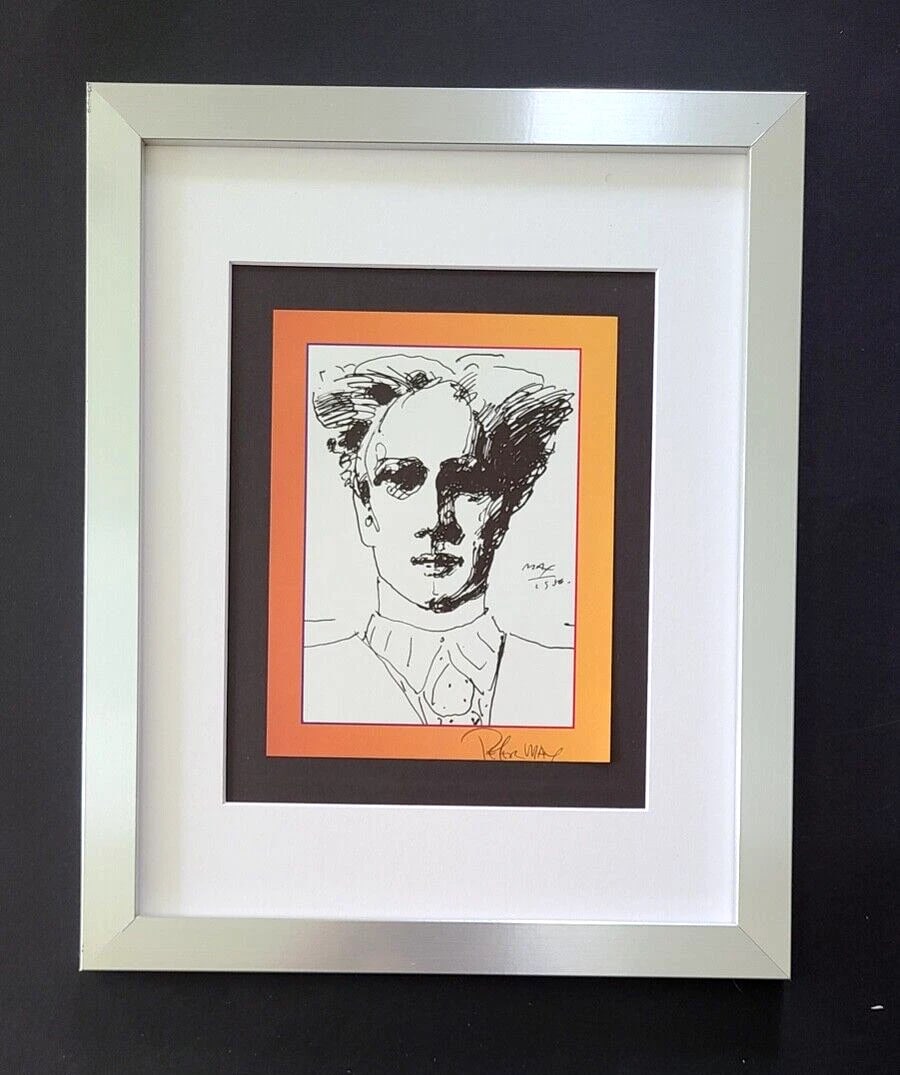 Peter Max | Vintage Print Signed Matted New Silver Frame: Up for Auction this Beautiful and Scarce Vintage Offset Lithograph after Peter Max " Man Head " Facsimile Signed Art Print is about 9 X 6 in. This piece is mounted on a 11 x 14 in. black acid free bla