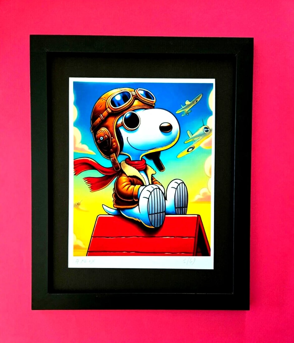 AIDAN FLUX | Hand Signed Original Print Ltd. Ed. of 69 COA SNOOPY AVIATOR: This is a Stunning and Scarce 100% Authentic New Print by Aidan Flux AIDAN Flux represents a new wave of artists who embrace technology as a partner in creation, crafting works that resonate with the