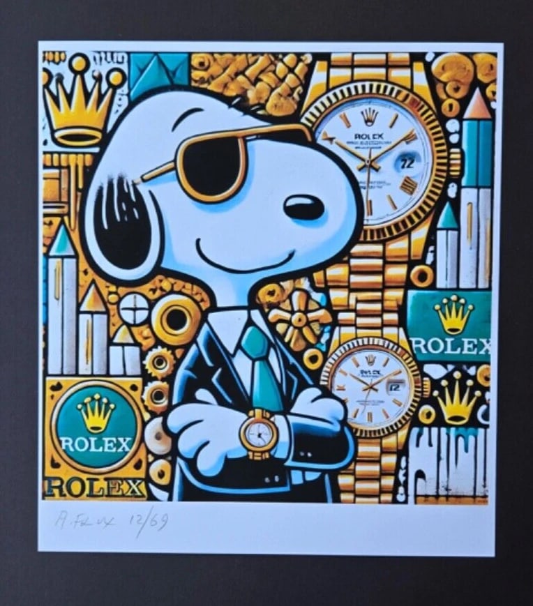 AIDAN FLUX | Hand Signed Print Framed Edition of 69 COA SNOOPY WEARS ROLEX - 2