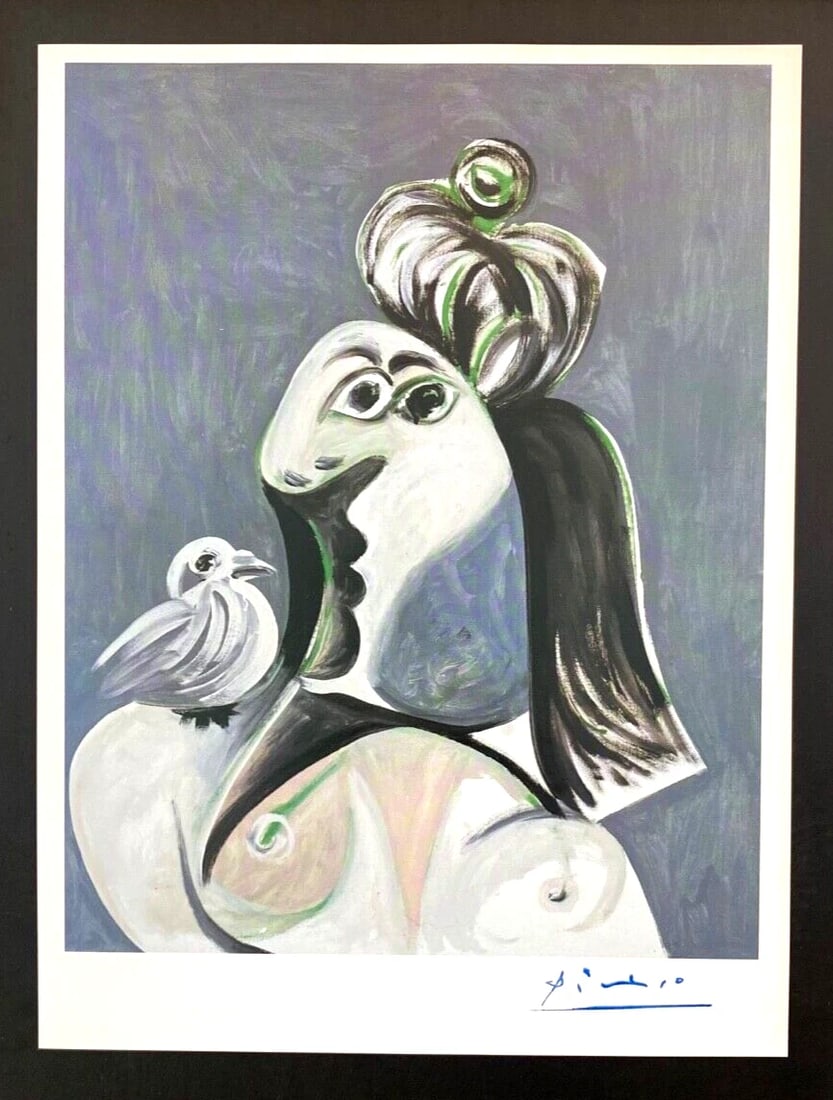 PABLO PICASSO + 1972 SIGNED VINTAGE FIGURE PRINT WITH NEW FRAME + $ - 2