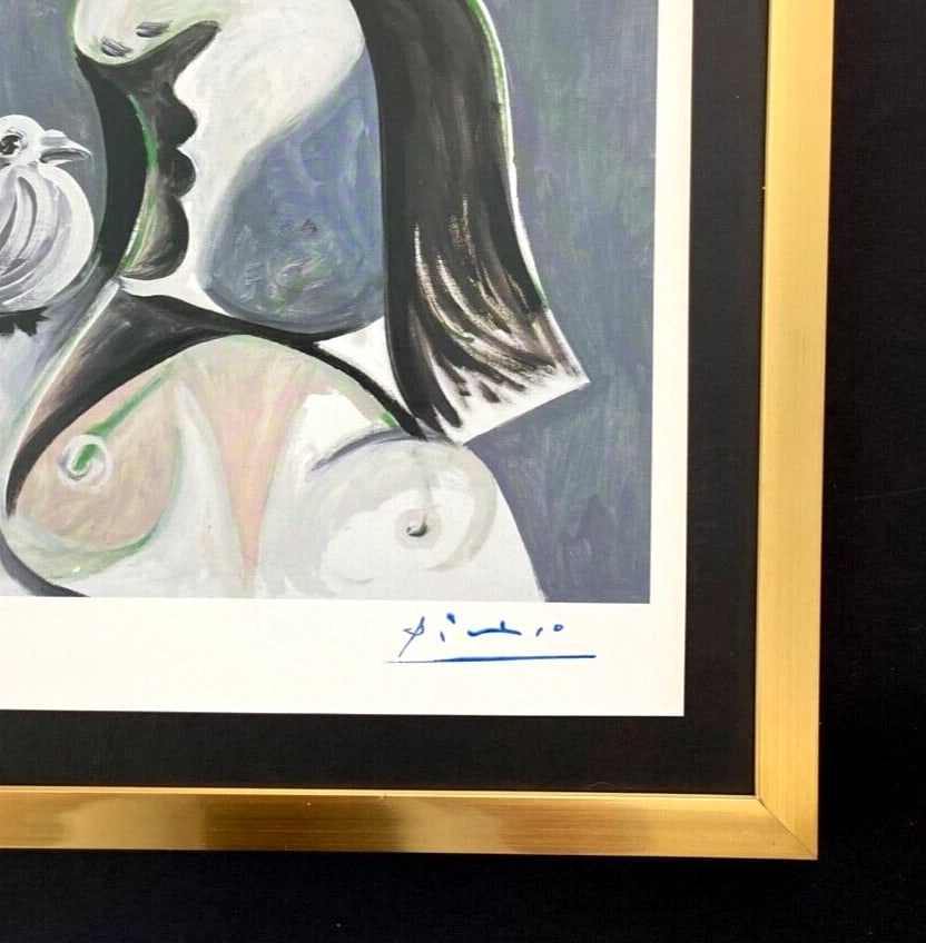PABLO PICASSO + 1972 SIGNED VINTAGE FIGURE PRINT WITH NEW FRAME + $ - 3