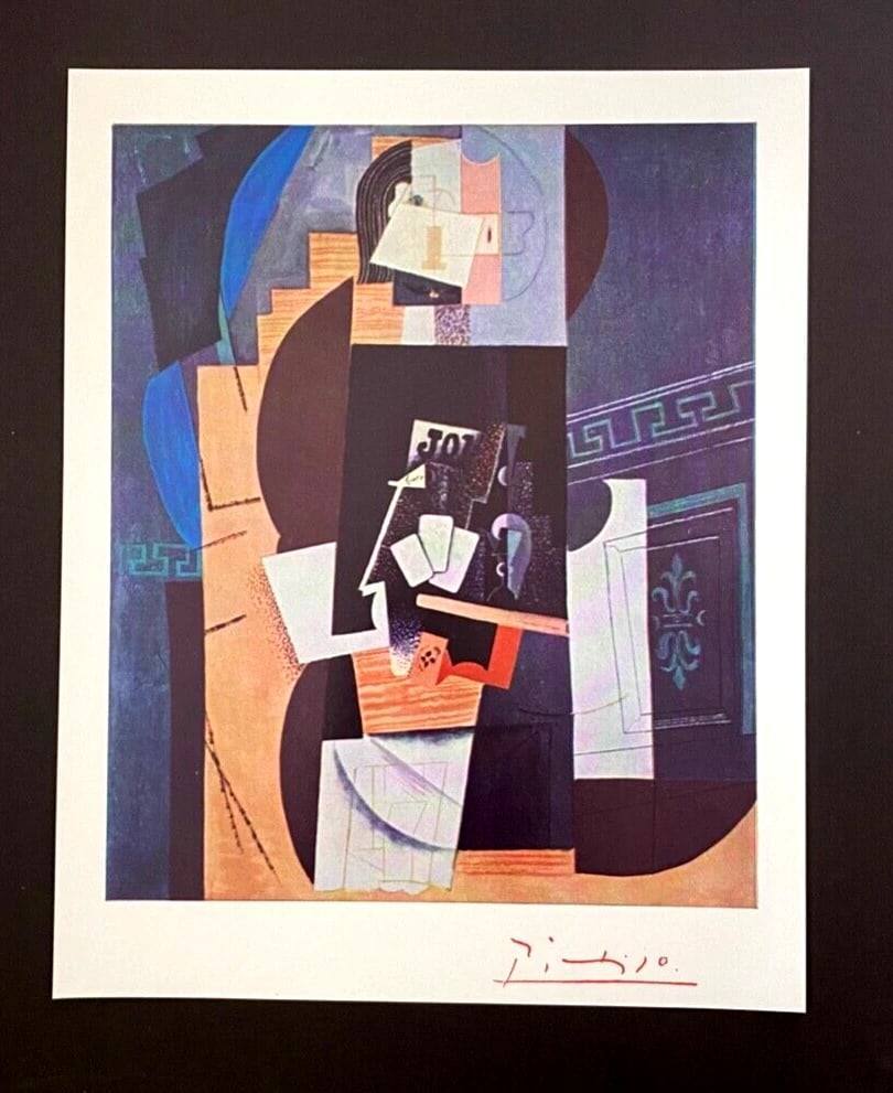 PABLO PICASSO + 1961 SIGNED SUPERB PRINT FRAMED FROM LONDON +THE CARD PLAYER $ - 2
