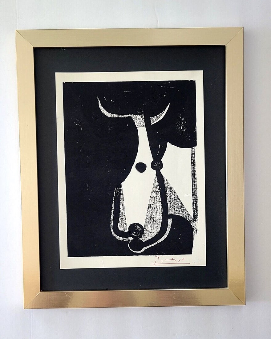 PABLO PICASSO + 1955 SIGNED SUPERB PRINT MOUNTED AND FRAMED + $: This is a Beautiful and Scarce 1955 Print after PABLO PICASSO FACSIMILE INK RED SIGNED from His Etchings and Lithographs Collection Mounted and Framed in a New 11x14 in. This is a 1955 Print in Paper.