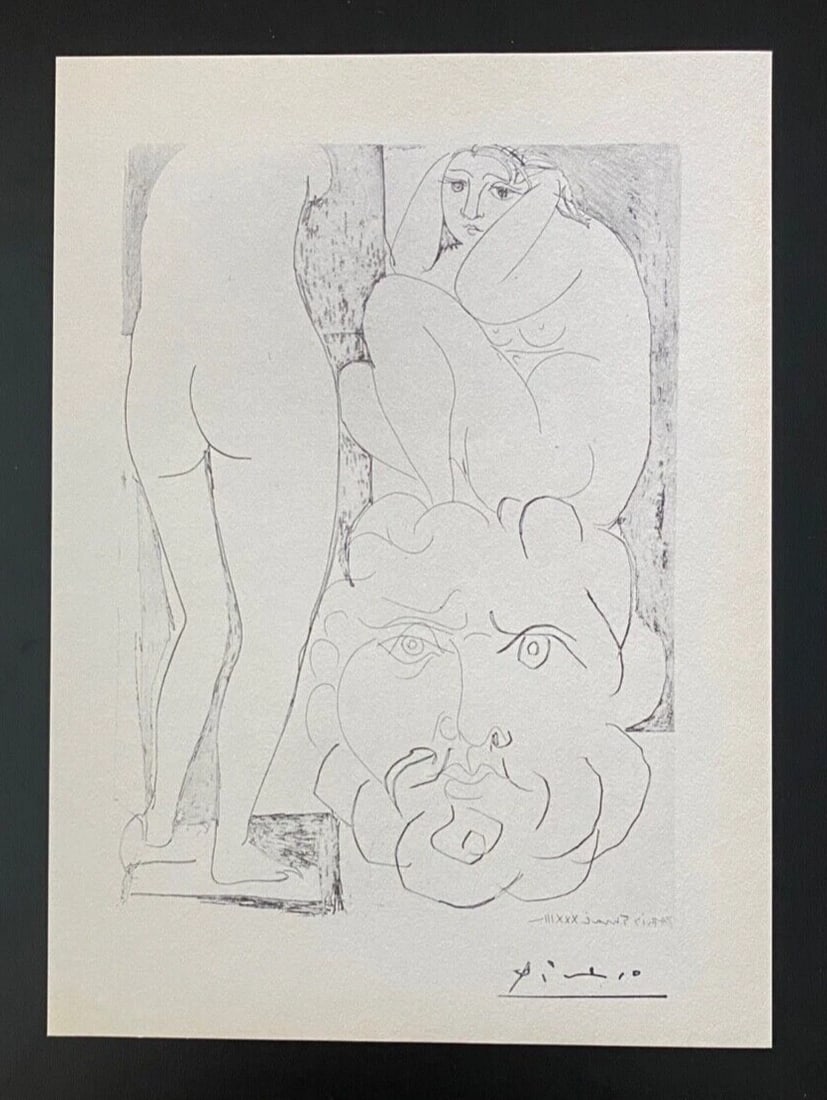PABLO PICASSO 1955 ARTISTIC FIGURE SIGNED PRINT FRAMED $ - 2
