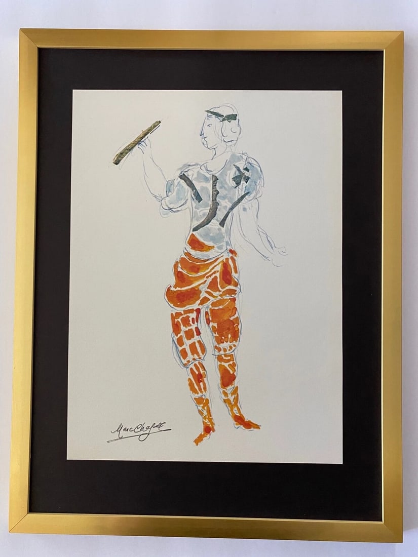 MARC CHAGALL + 1971 BEAUTIFUL SIGNED PRINT FROM FRANCE + BALLET + FRAMED: This is a Beautiful 1971 Lithographic Print After MARC CHAGALL from the Series " Chagall at the Met" FACSIMILE SIGNED IN INK Size is about 12 X 9 in. Printed in Paper by the Iconic Imprimerie Mourlot 