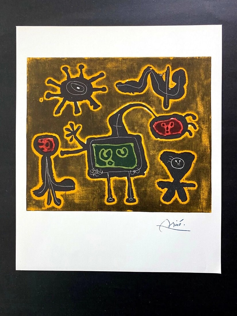 JOAN MIRO + 1958 BEAUTIFUL SIGNED PRINT + BUY IT NOW!!: This is a Beautiful and Scarce 1958 Print After JOAN MIRO FACSIMILE SIGNED IN BLUE INK Artwork size is 12 x 10 in. Printed in Beautiful Paper in Stuttgart West Germany by Verlag Gerd Hatje, after this