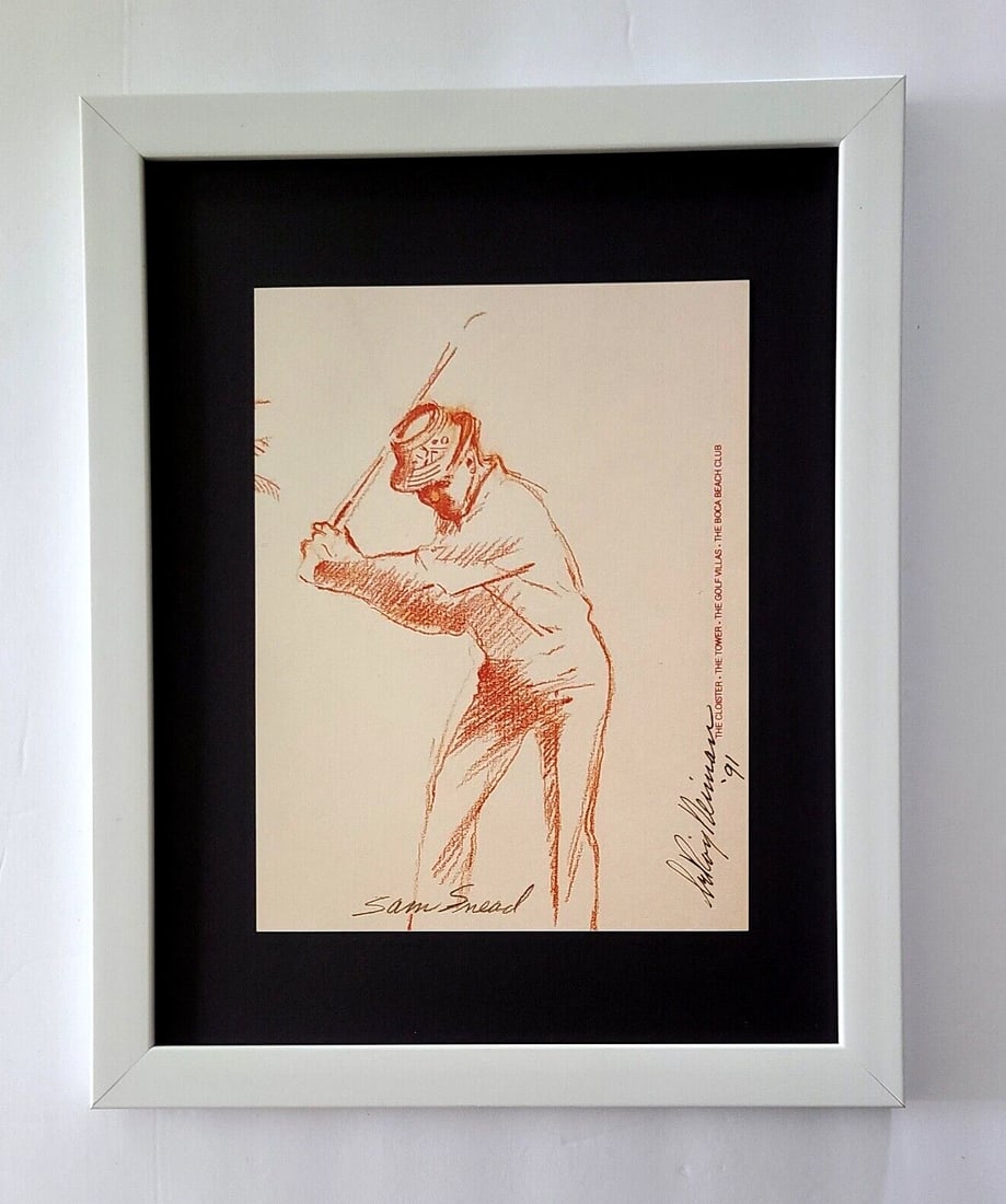 LEROY NEIMAN + SAM SNEAD + CIRCA 1990'S + SIGNED GOLF PRINT+ FRAMED: We have for Sale this LEROY NEIMAN AWESOME 1990'S PRINT ON PAPER " SAM SNEAD " SIGNED ON THE PLATE SIZE OF THE PRINT: 10 X 8 in NEW WHITE FRAME FRAME COVERS AN AREA OF 15 X 12 in MOUNTED AND FRAMED