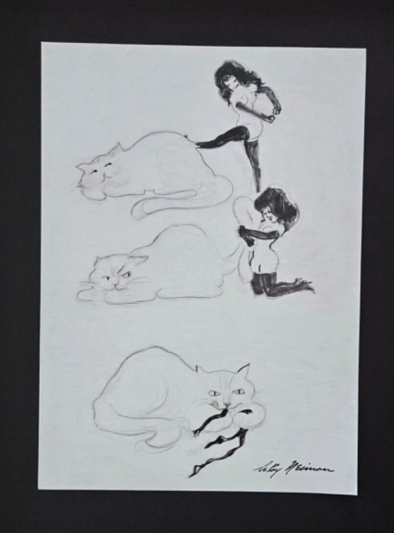LEROY NEIMAN + FEMLIN AND CAT FROM PLAYBOY + CIRCA 1990'S + SIGNED PRINT FRAMED - 2