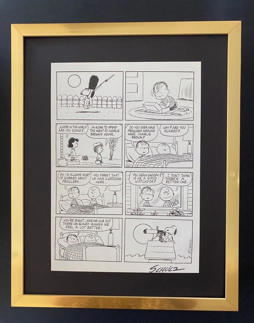 Charles Schulz Snoopy Peanuts 1960's Signed Vintage Print Framed: WE HAVE FOR SALE TODAY THIS BEAUTIFUL VINTAGE 1968 OFFSET LITHOGRAPH AFTER CHARLES M. SCHULTZ " PEANUTS CARTOON " FACSIMILE SIGNED IN INK ART PRINT IS ABOUT 11.2 X 8.4IN THIS ART PRINT IS MOUNTED ON A