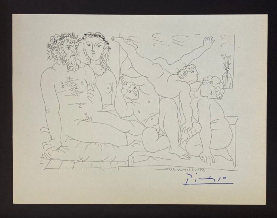 PABLO PICASSO +1955 SIGNED SUPERB ARTISTIC FIGURES PRINT FRAMED + LIST $895 - 2